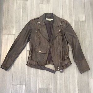 Brown genuine leather biker jacket women's